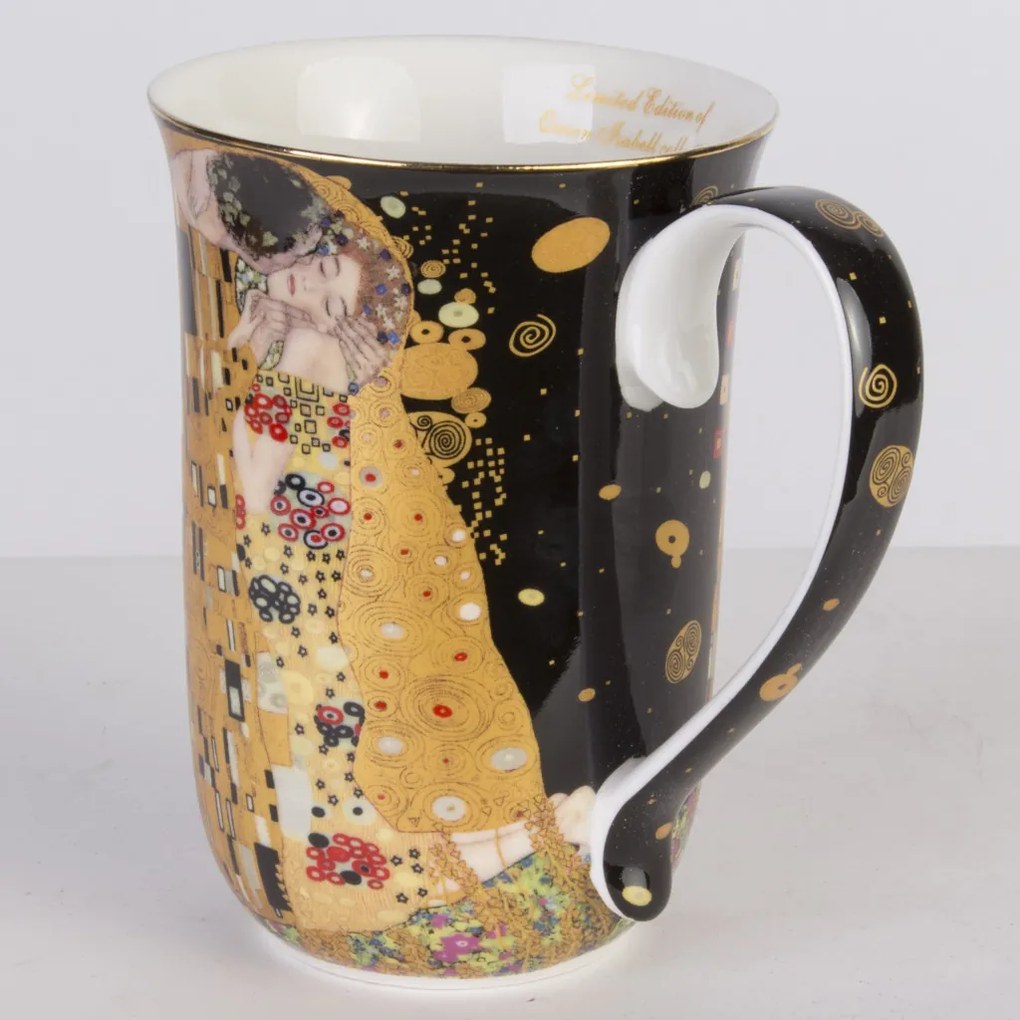 Porcelán 400ml barna-fekete füles bögre díszdobozban Gustav Klimt: A csók