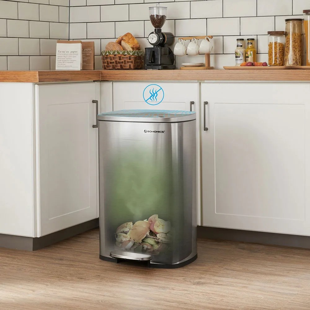 TIDY szemetes lassú záródással, 50 l, ezüst SongmicsHome