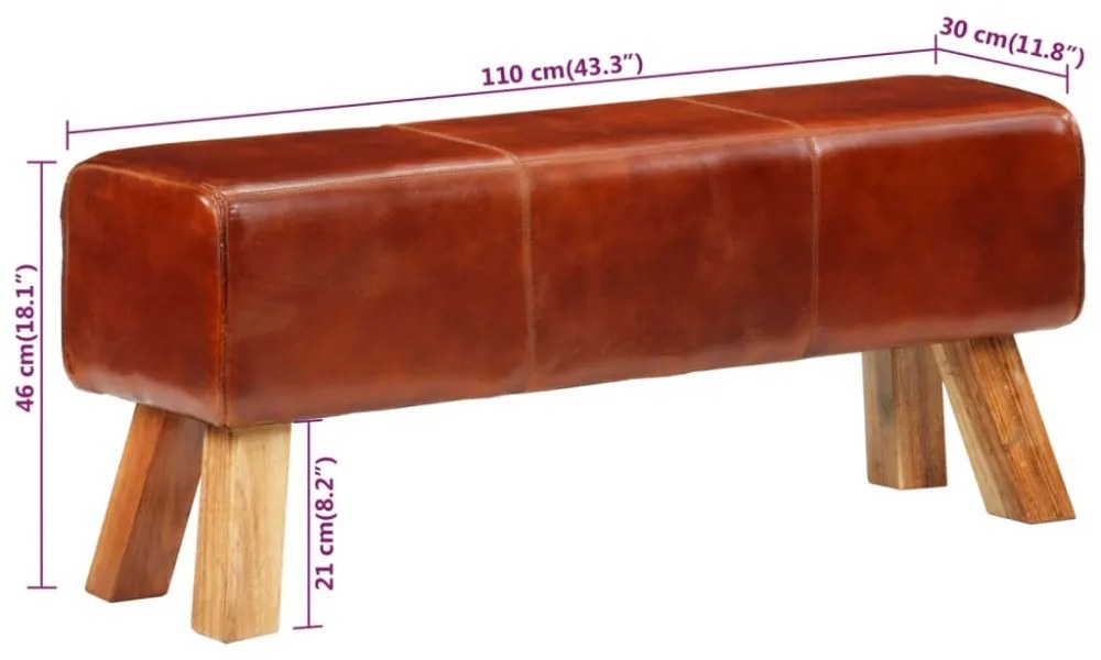 barna valódi bőr és tömör mangófa tornapad 110 cm