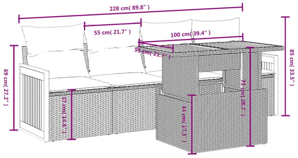 5 részes bézs polyrattan kerti ülőgarnitúra párnákkal