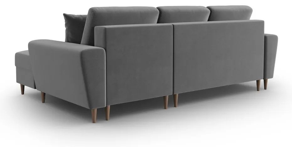 Világosszürke bársony kinyitható tárolóhelyes sarokkanapé (jobb oldali-heverő résszel) Kyoto – Cosmopolitan Design