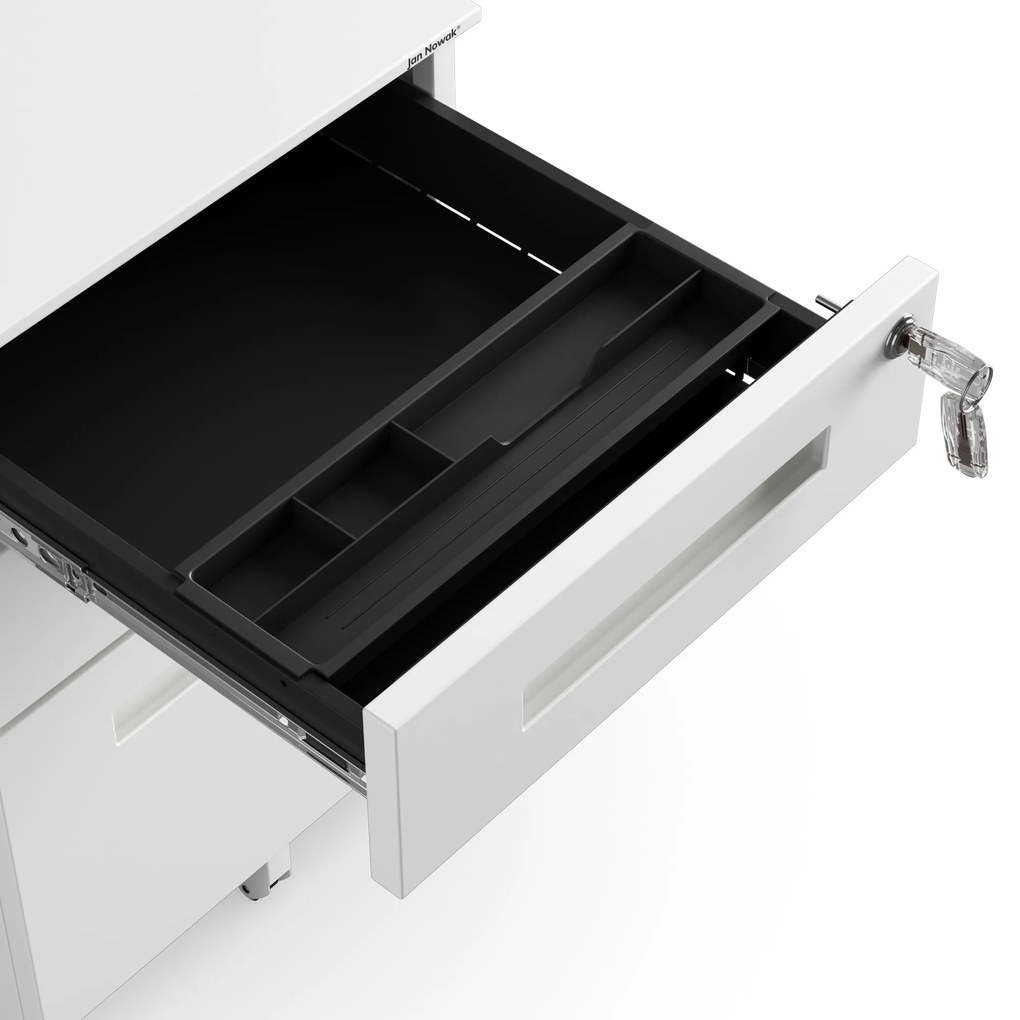 Fém gurulós konténer íróasztal alá KATE 390 x 600 x 500 mm, fehér