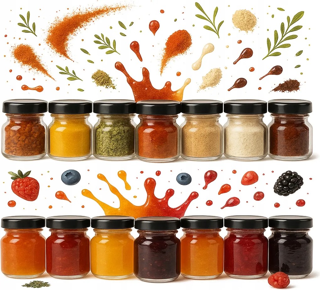 100x Befőttesüveg 40ml Mézes Kupakkal Lekvár Gyógynövények Fűszerek Esküvői Krém