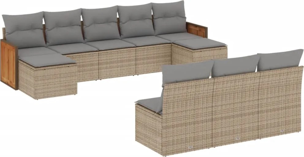 vidaXL 10 részes bézs polyrattan kerti ülőgarnitúra párnával