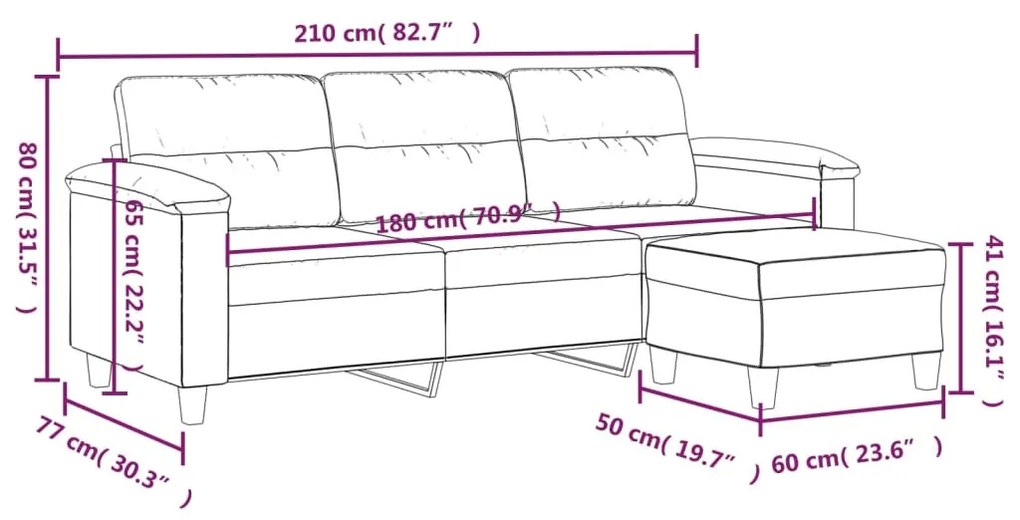 3 személyes sötétszürke mikroszálas kanapé lábtartóval 180 cm