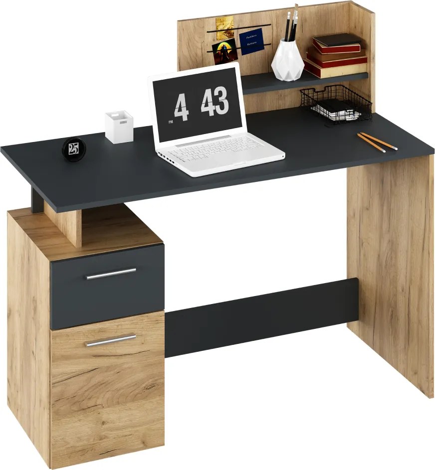 Számítógépasztal, artisan tölgy/grafit, PLATON NEW