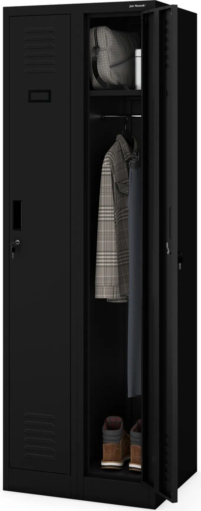 Fém kétrekeszes munkavállalói szekrény fekete: KACPER II, 600 x 1800 x 500 mm