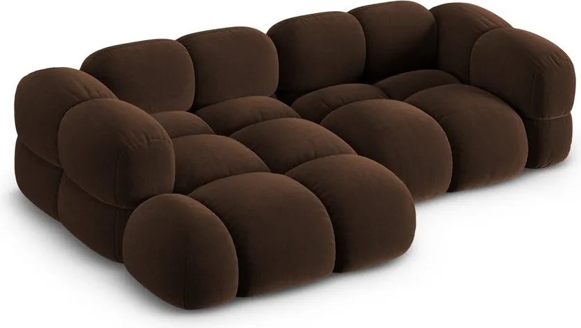 Sötétbarna bársony sarokkanapé (bal oldali-heverő résszel) Loretto – Cosmopolitan Design