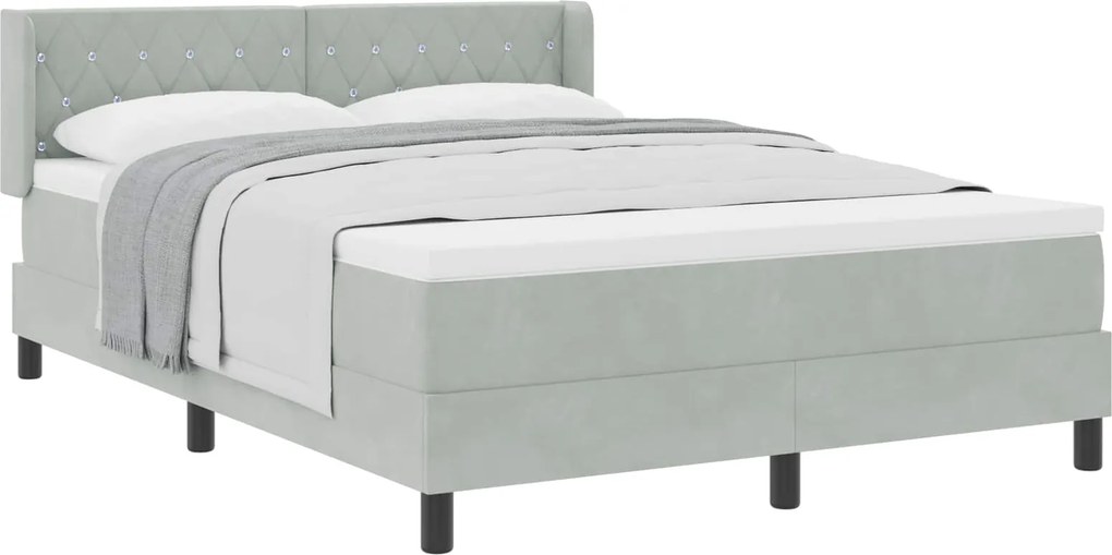 vidaXL Boxrugós ágy matracmal Világosszürke 190 x 140 cm Poliészter