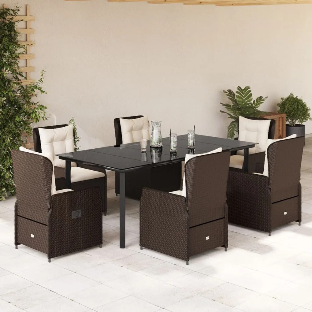 7 részes barna polyrattan kerti étkezőgarnitúra párnával