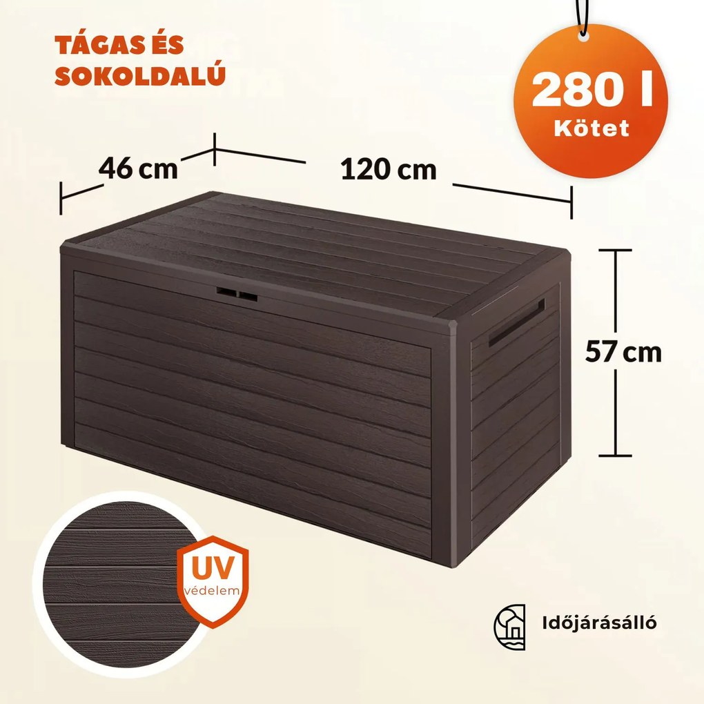 WOODEBOX tárolódoboz, 280l, 120x46x57cm, sötétbarna Prosperplast