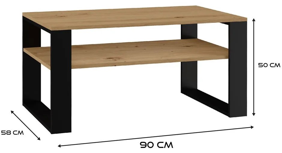 1P dohányzóasztal, tölgy-fekete