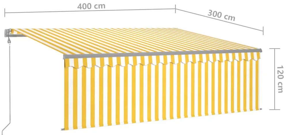 sárga-fehér redőnyös, LED-es, szélérzékelős napellenző 4x3 m