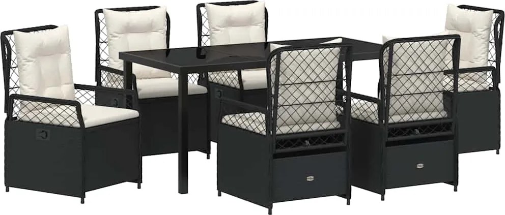 vidaXL Kert étkező szett 7 pcs Fekete polirattan