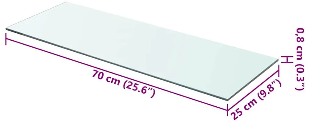 2 db átlátszó üveg paneles polc 70 x 25 cm