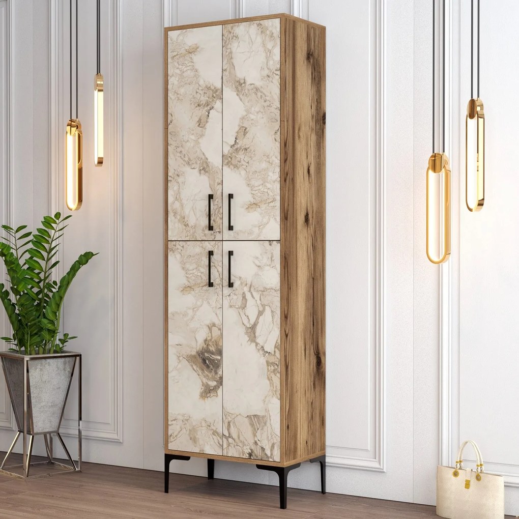 Cipőtároló Berlin A - Diós, Fehér Marble