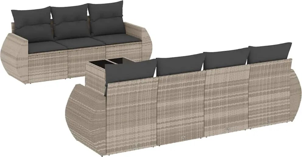 vidaXL 8 részes világosszürke polyrattan kerti ülőgarnitúra párnával