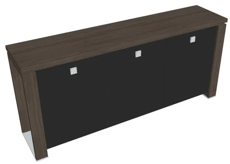 Verno+ alacsony szekrény 200 x 46 x 90 cm, üvegajtó, antracit tölgy / fekete