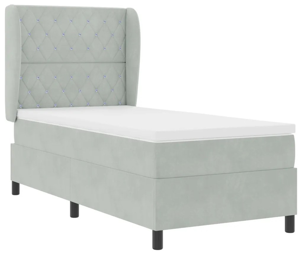 Boxspring Ágy Matrac Különböző Színben - Világosszürke - 90x200 cm - Bársony