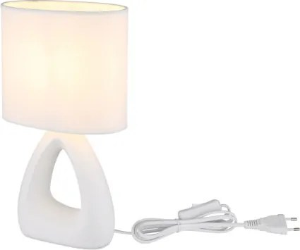 Globo 21731W Asztali lámpa, kerámia fehér, textil fehér, kábel PVC fehér, billenőkapcsoló a kábelen, HxSzxM: 170x100x300mm, kábel hossza 1300mm, 1x E14 40W 230V izzó nélkül