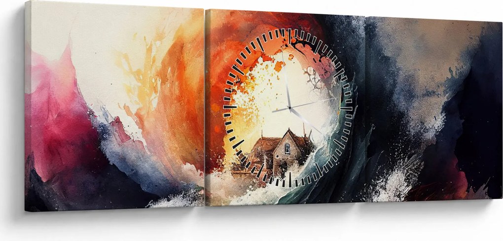 Kép - Az árvíz örvényében, akvarell (órával) (90x30 cm)