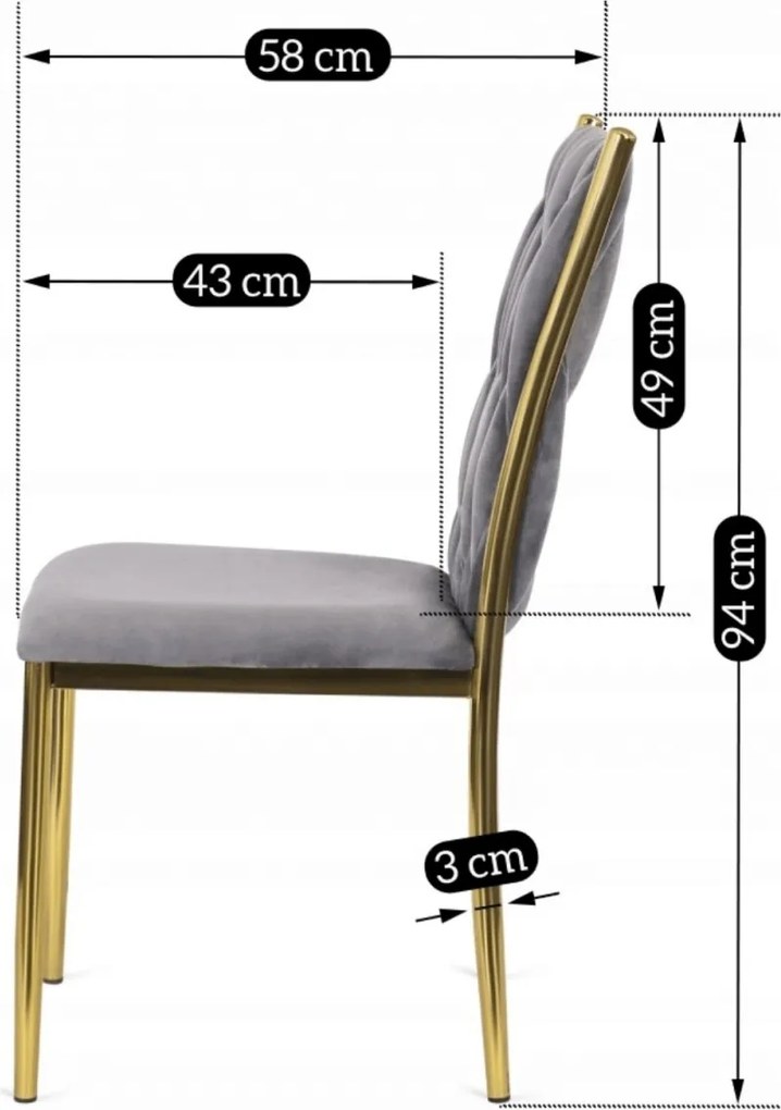 Fonott bársony szék szürke színben, DAN