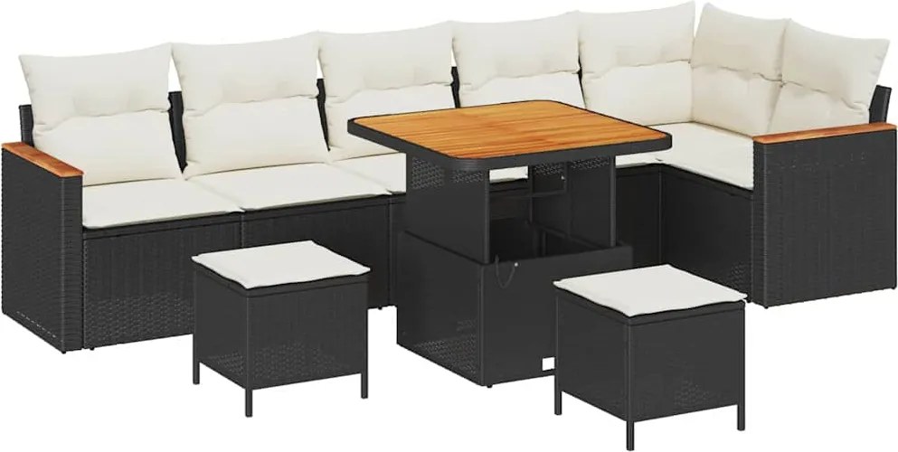 vidaXL Kerti Kanapé Szett 9 pcs Fekete polirattan