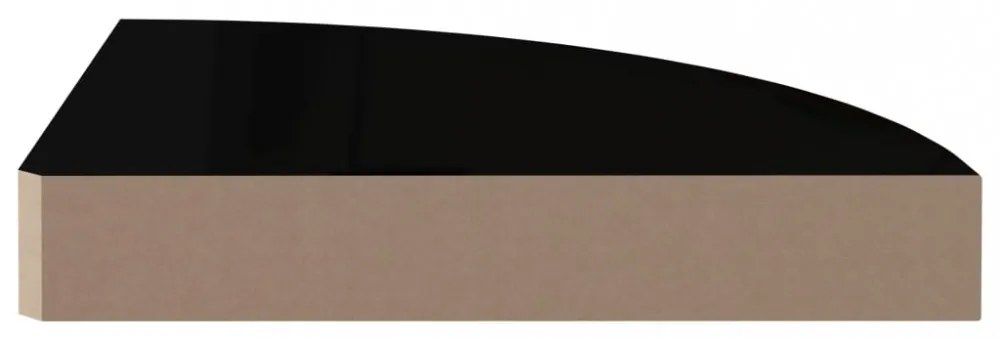 magasfényű fekete MDF lebegő sarokpolc 25 x 25 x 3,8 cm