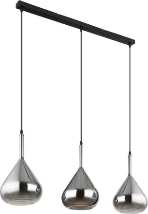 Globo 15542-3 Függeszték fém fekete matt, füstszínű üveg, fekete kábel, magassága lerövidíthető, HxSzxM: 900x200x1400mm, 3x E27 60W 230V izzók nélkül