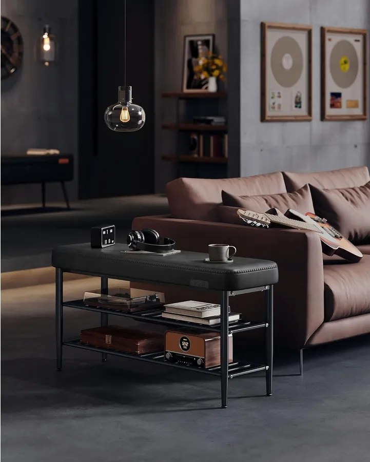 VASAGLE EKHO modern műbőr cipős pad, 100 cm, tintafekete