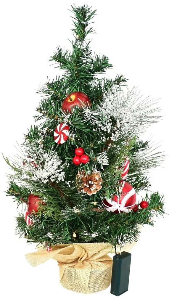 Díszített karácsonyfa világítással, 50 cm, 10 LED, meleg fehér