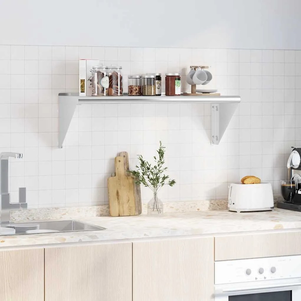 ezüstszínű rozsdamentes acél falipolc 100 x 30 x 31 cm