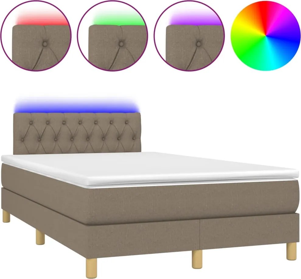 vidaXL tópszínű szövet rugós és LED-es ágy matraccal 120 x 200 cm