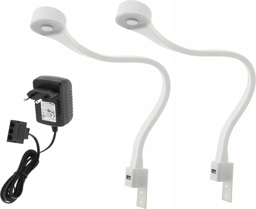 2x LED-es éjjeli lámpa hálószoba ágy olvasó hajlékony fehér Flexi R szett