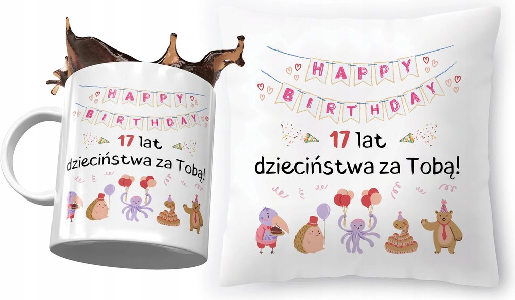 Születésnapi szett 17 17-es 17-es párna fényképes nyomott mintás bögre