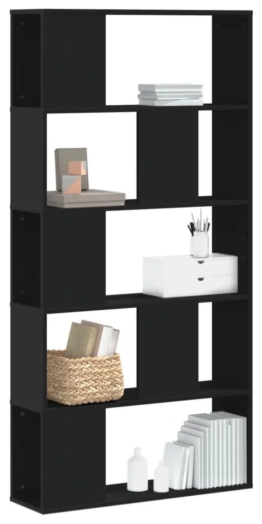 5 szintes fekete szerelt fa könyvespolc 80,5 x 23,5 x 162,5 cm
