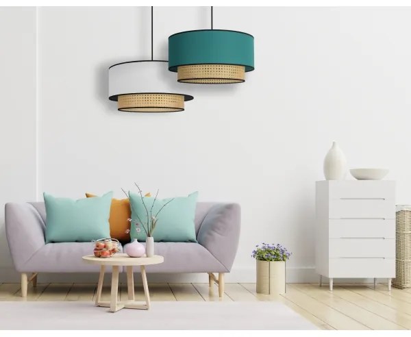 Duolla - Csillár zsinóron BOHO 1xE27/15W/230V átm. 45 cm türkiz/rattan