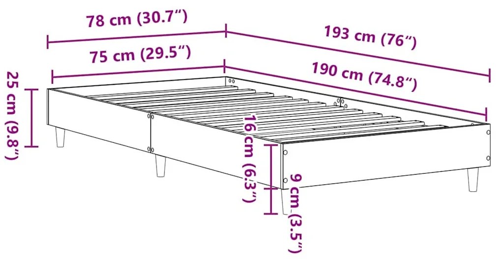 kézműves tölgy szerelt fa ágykeret matrac nélkül 75x190 cm