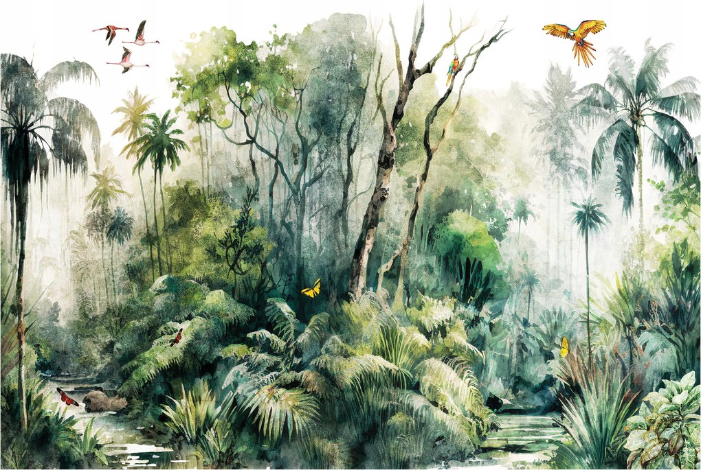 Fotótapéta flizelina Pálma Papagájok Kapibara Amazonia Egzotika 200x140 +ragasztó