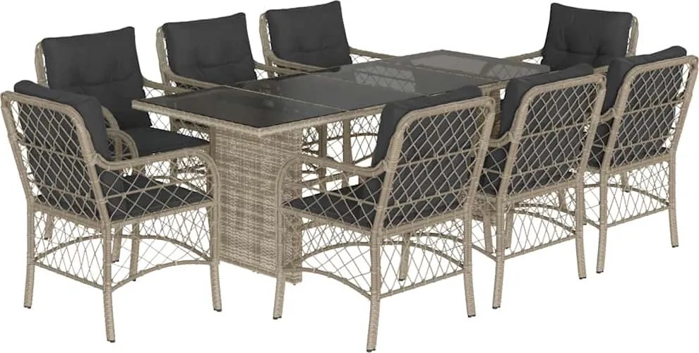 vidaXL 9részes világosszürke polyrattan kerti étkezőgarnitúra párnával