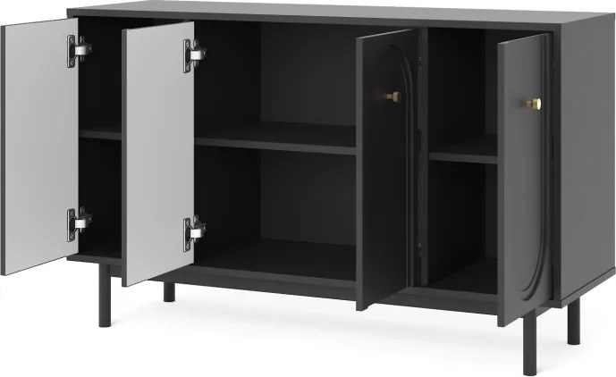 Komód 4 ajtós fekete színben arany fogantyúkkal – MAZOMA