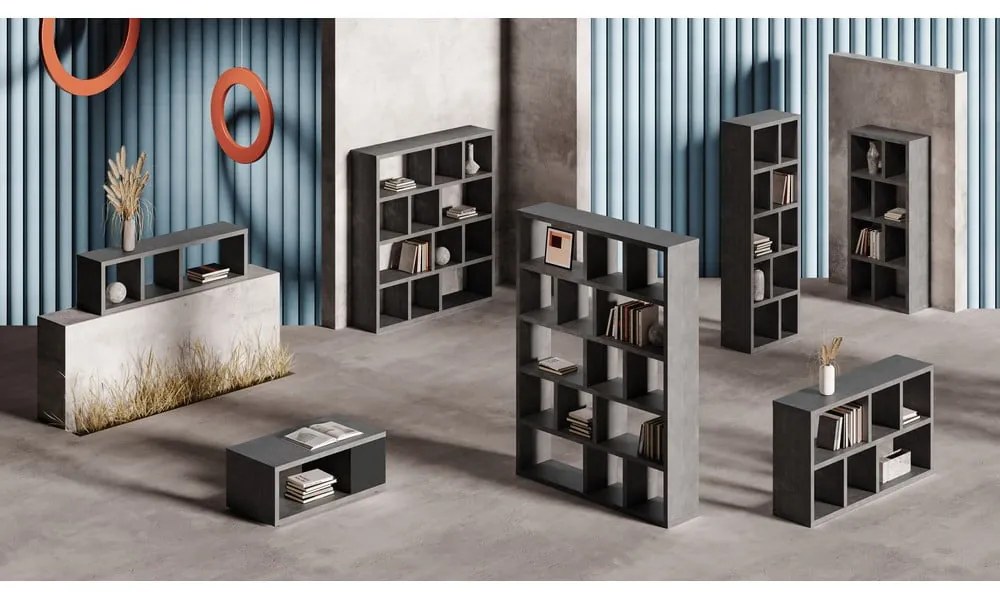 Szürke könyvespolc beton dekorral 150x83 cm Berlin – TemaHome