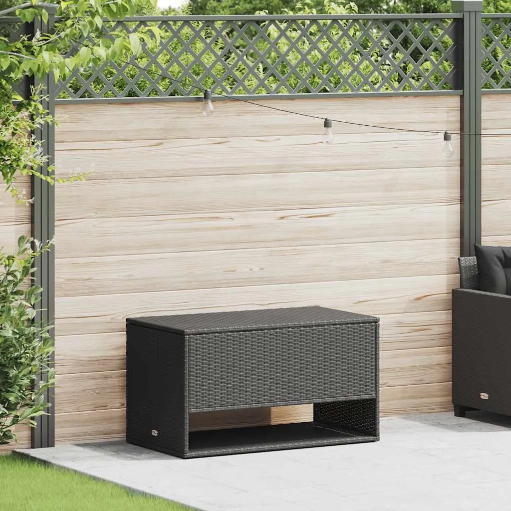 Fekete polyrattan kültéri párna doboz 100x55x55,5 cm