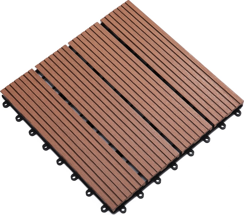 Outsunny 11 darab 30x30 cm-es kültéri csempe 1 m²-es kerthelyiség burkolás csúszásgátló és időjárásálló, könnyű telepítés teraszra, erkélyre Barna | A