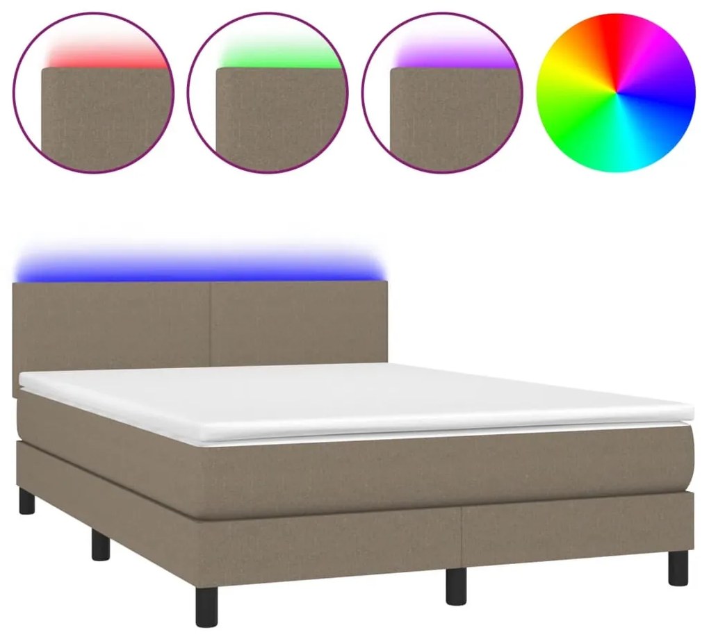 tópszínű szövet rugós és LED-es ágy matraccal 140x200 cm