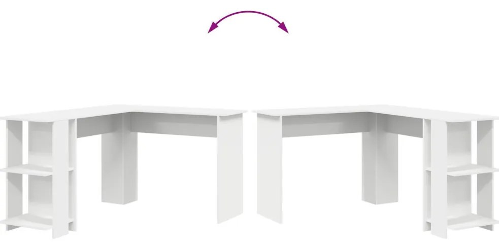 Sarokasztal tárolóval Fehér 140 x 113.5 x 75 cm Faanyag