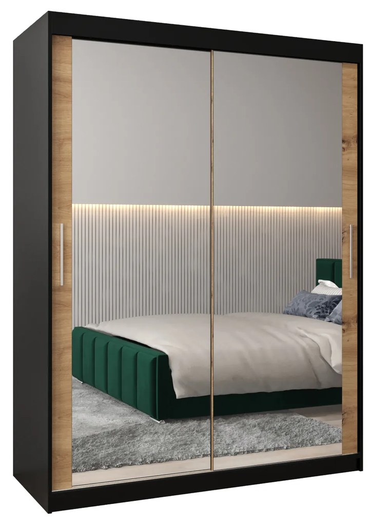Ruhásszekrény 150 cm Toki 3 (matt fekete + artisan tölgy). 1065075