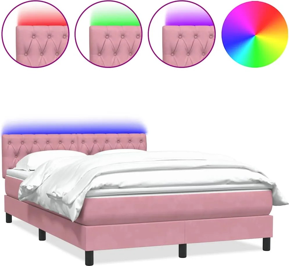vidaXL rózsaszín bársony rugós és LED-es ágy matraccal 140x210 cm