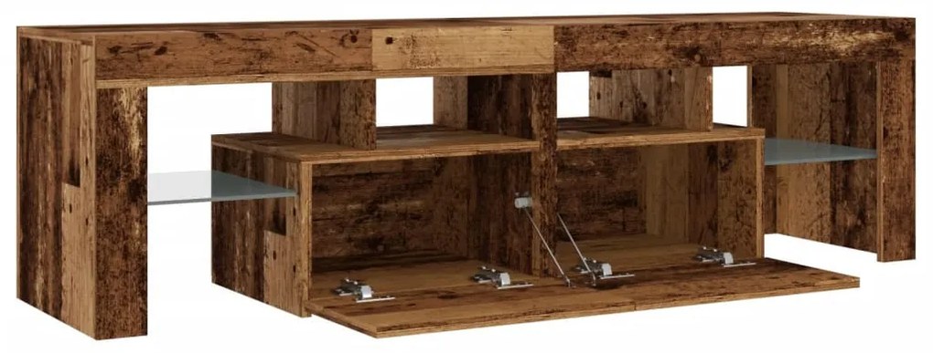antik fa színű szerelt fa TV-szekrény LED-ekkel 140x36,5x40 cm