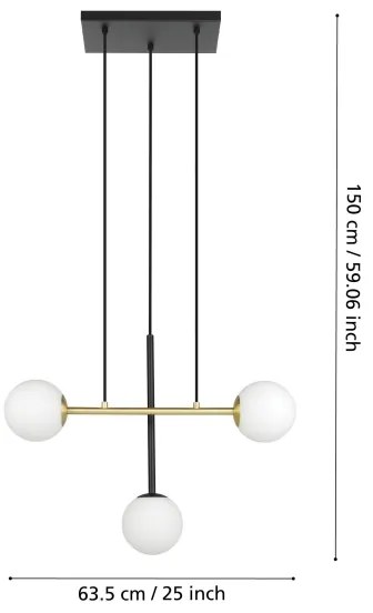 Eglo 390177 - Csillár zsinóron PAZ 3xE14/40W/230V arany/fekete